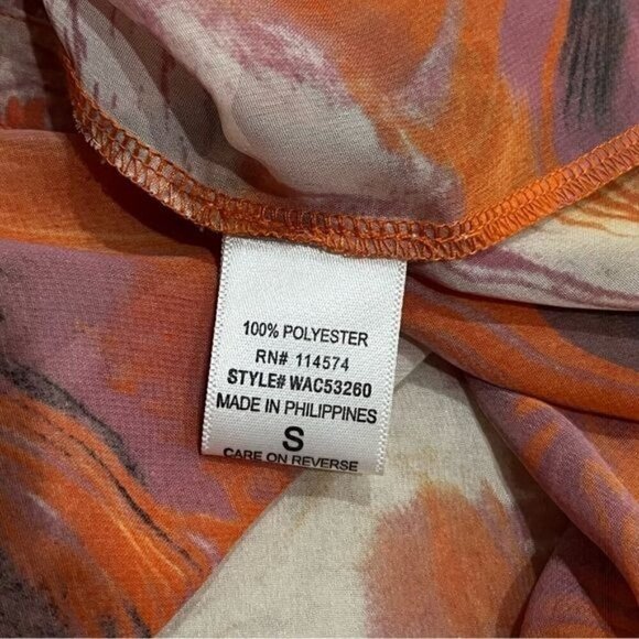 Bellatrix Orange Purple and Ivory Sheer Long Sleeve Buttondown Blouse Size S - Picture 8 of 10